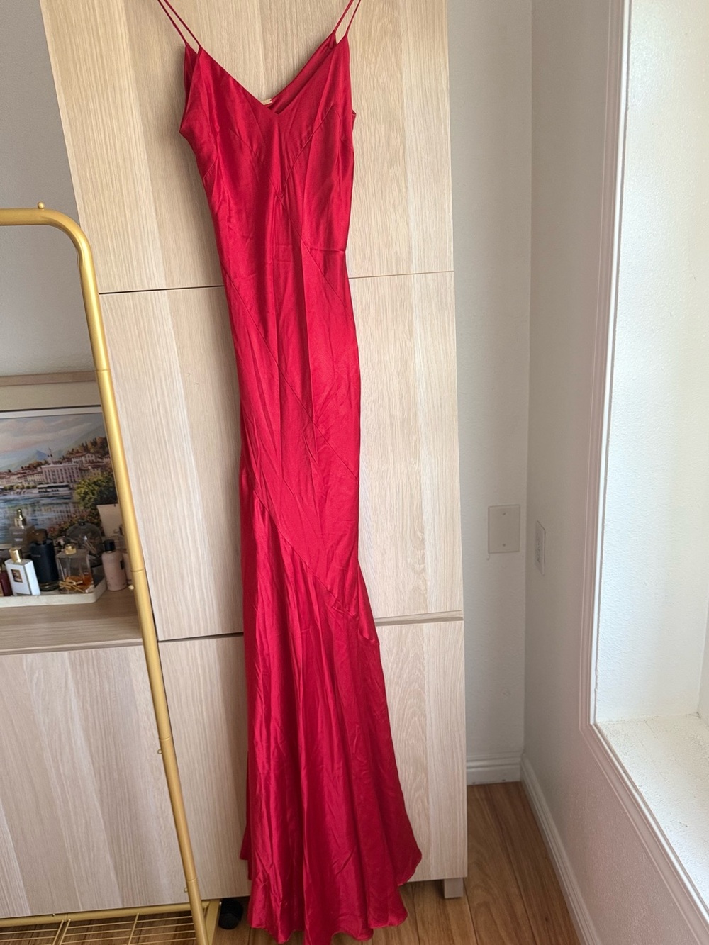 cult gaia Red 100% silk Slip Gown with Diagonal Seam - Picture 2 of 5